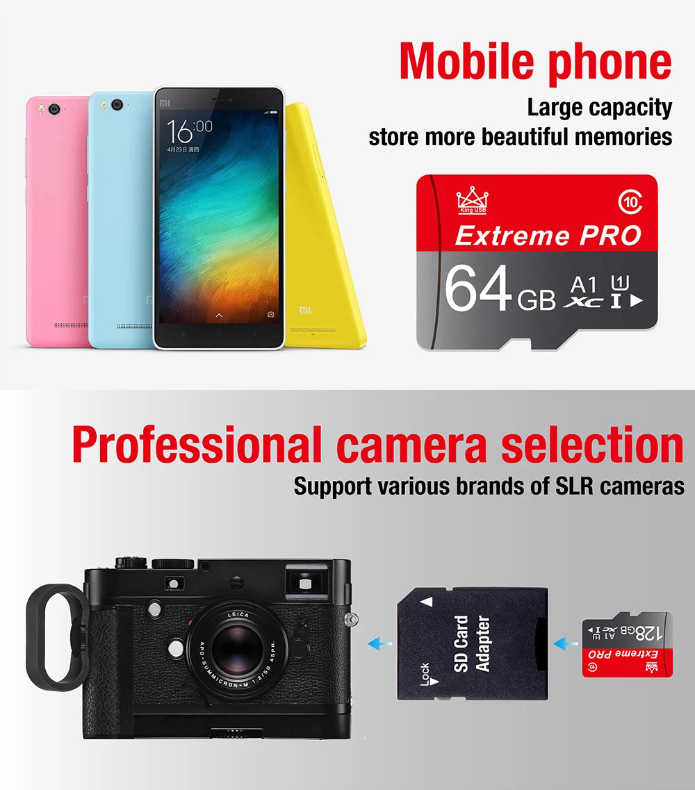 Original Memory Card 64GB 32GB 16GB Extreme Mini SD Card  A1 U1 CLASS10 Flash Card TF Card 128GB 256GB For mobile phone