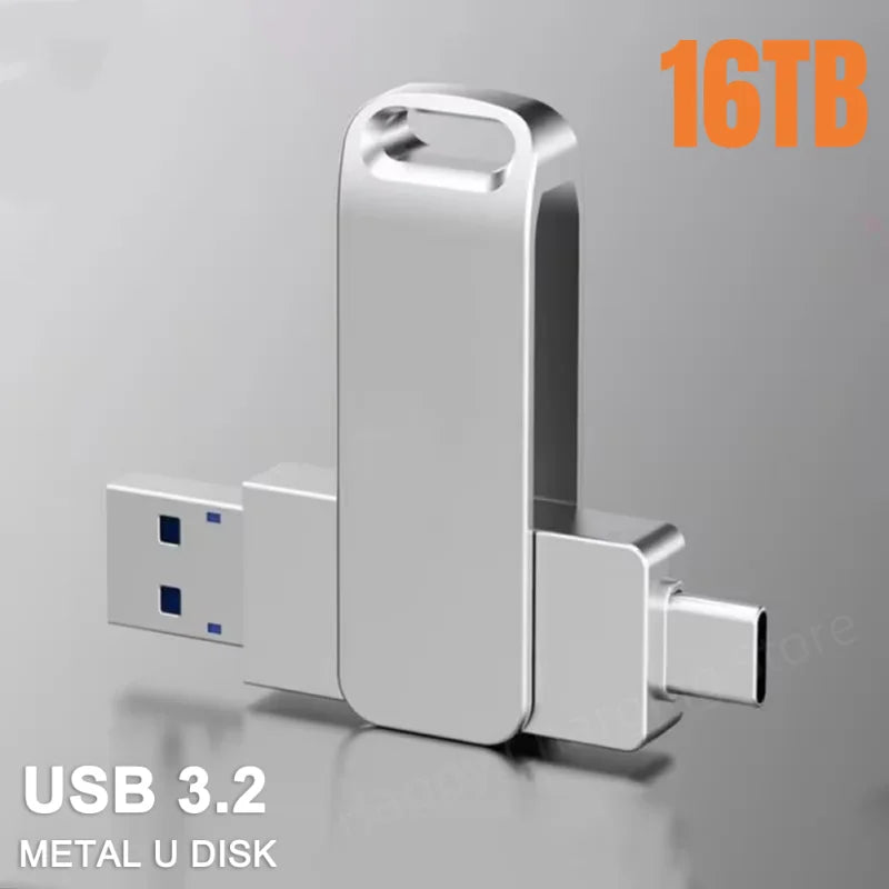 16TB Flash Drive USB 3.2 High Speed USB Transfer Type-c 2-In-1 8TB 16TB OTG Pendrive Waterproof Flash Disk For Computer