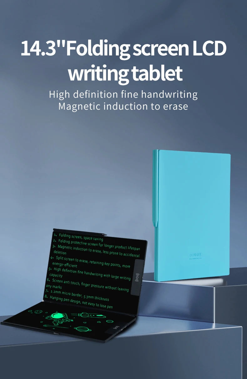 14.3-inch Folding Screen  LCD Superfine Handwriting Writing Board Meeting Magnetic to Eras Drawings Tablet Split screen