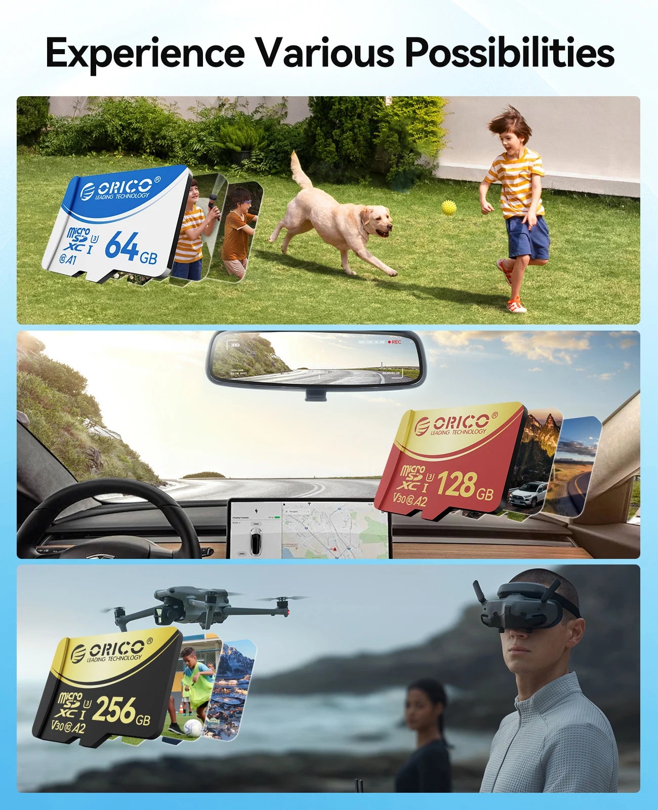 ORICO Original Memory Cards 16GB 32GB 64GB 128GB TF Memory Card A1 U3 Class10 V10 For Camera/Drone/Dash Cam High Speed SD Card