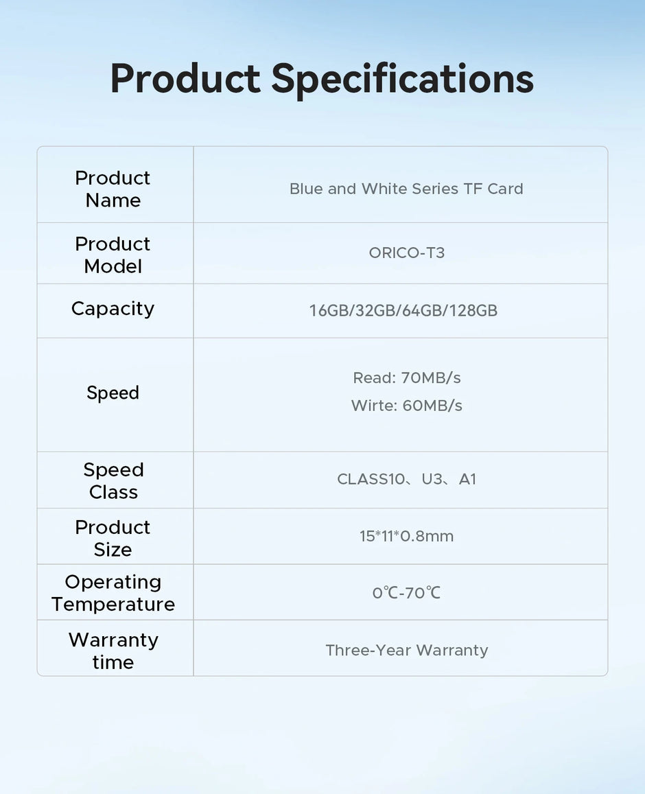 ORICO Original Memory Cards 16GB 32GB 64GB 128GB TF Memory Card A1 U3 Class10 V10 For Camera/Drone/Dash Cam High Speed SD Card