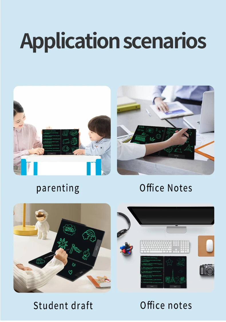 14.3-inch Folding Screen  LCD Superfine Handwriting Writing Board Meeting Magnetic to Eras Drawings Tablet Split screen