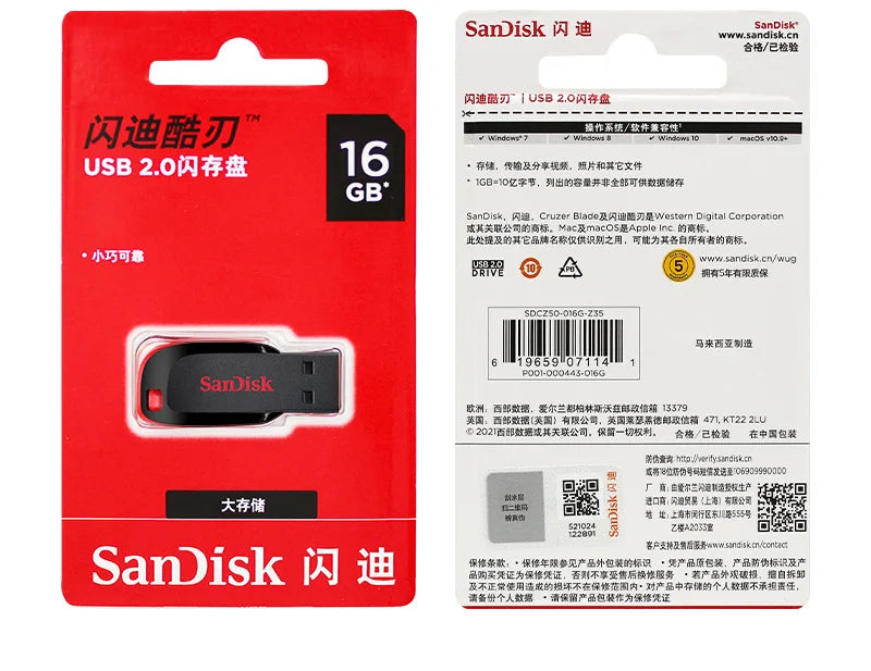 100% Original SanDisk CZ50 USB Flash Drive 16GB 32GB 64GB USB 2.0 Pendrive Memory Stick Mini U Disk Pen Drive for Desktop Laptop