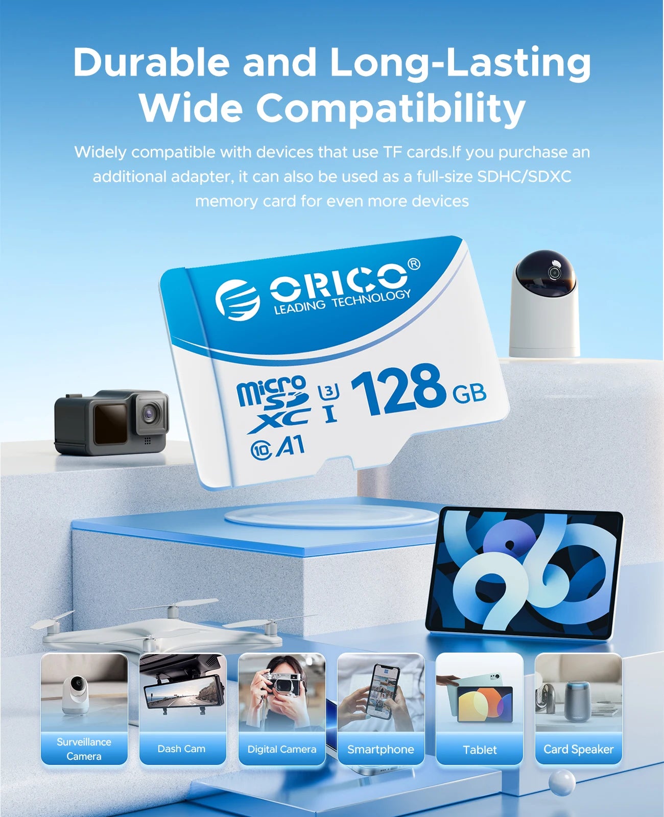 ORICO Original Memory Cards 16GB 32GB 64GB 128GB TF Memory Card A1 U3 Class10 V10 For Camera/Drone/Dash Cam High Speed SD Card