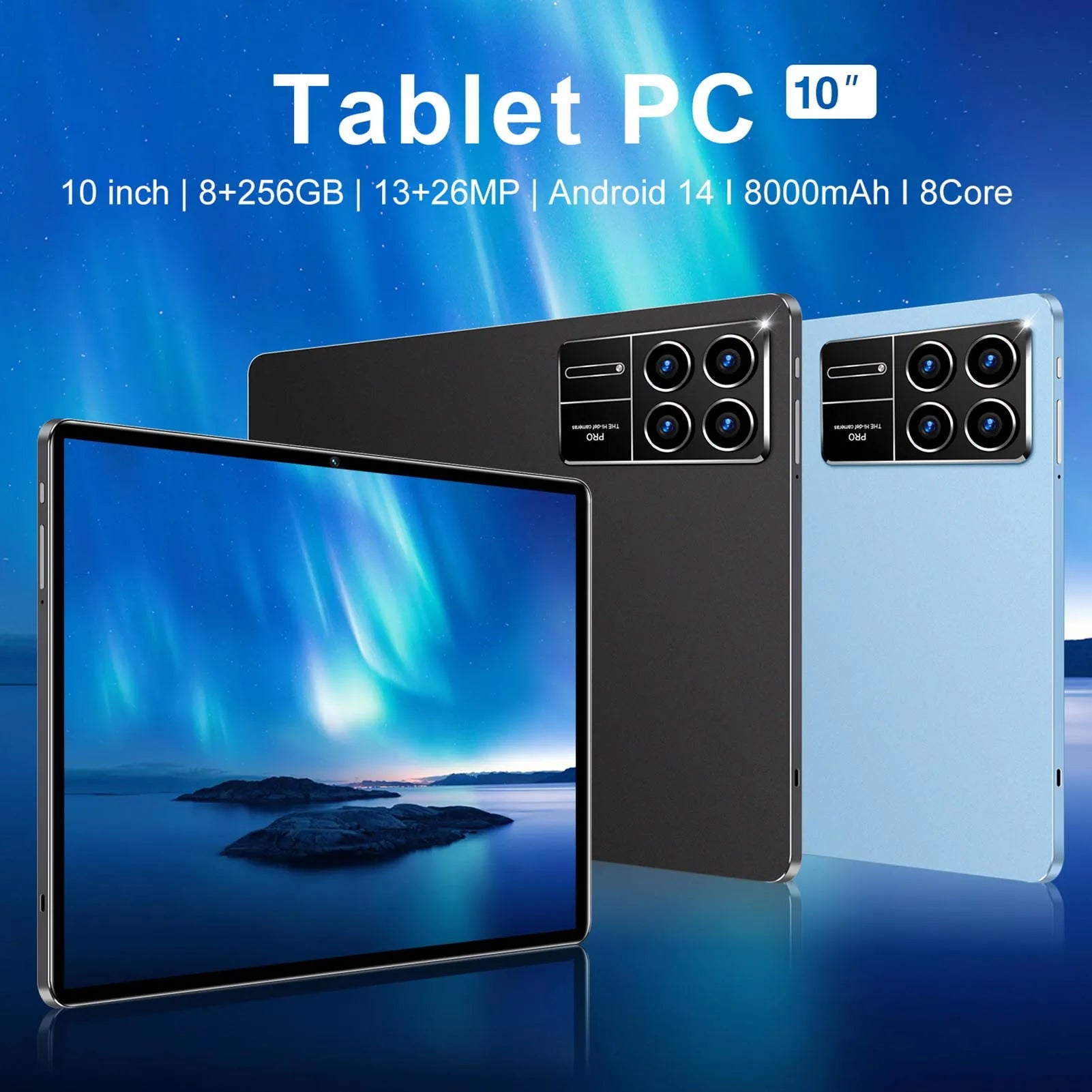 10inch Tablets High-Clear 1960*1200 Dual Camera 8-Core Processor Android 14 Tablets for Home Office Meetings 8GB+256GB