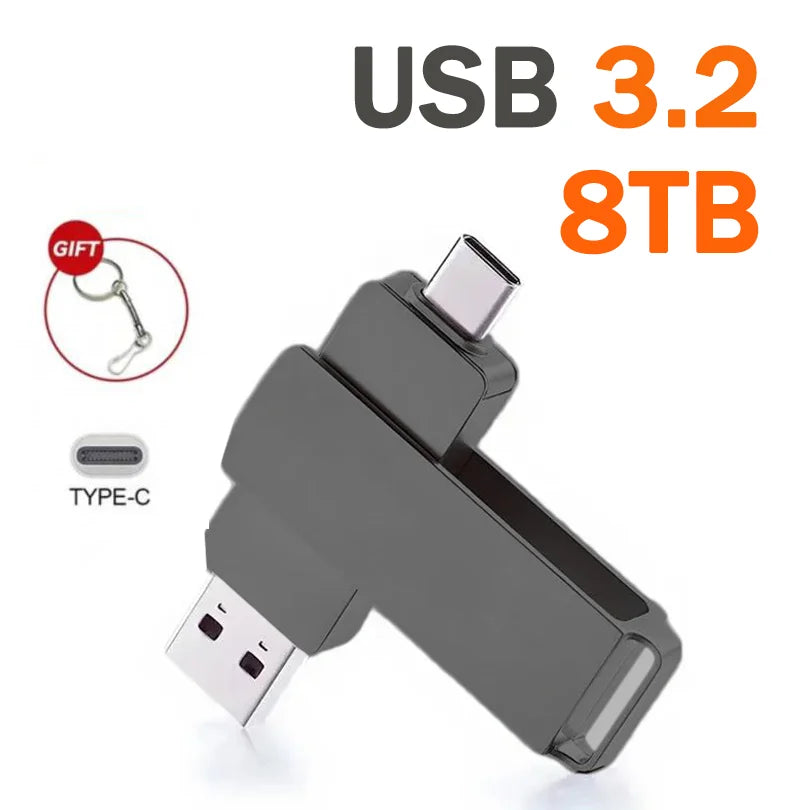 16TB Flash Drive USB 3.2 High Speed USB Transfer Type-c 2-In-1 8TB 16TB OTG Pendrive Waterproof Flash Disk For Computer