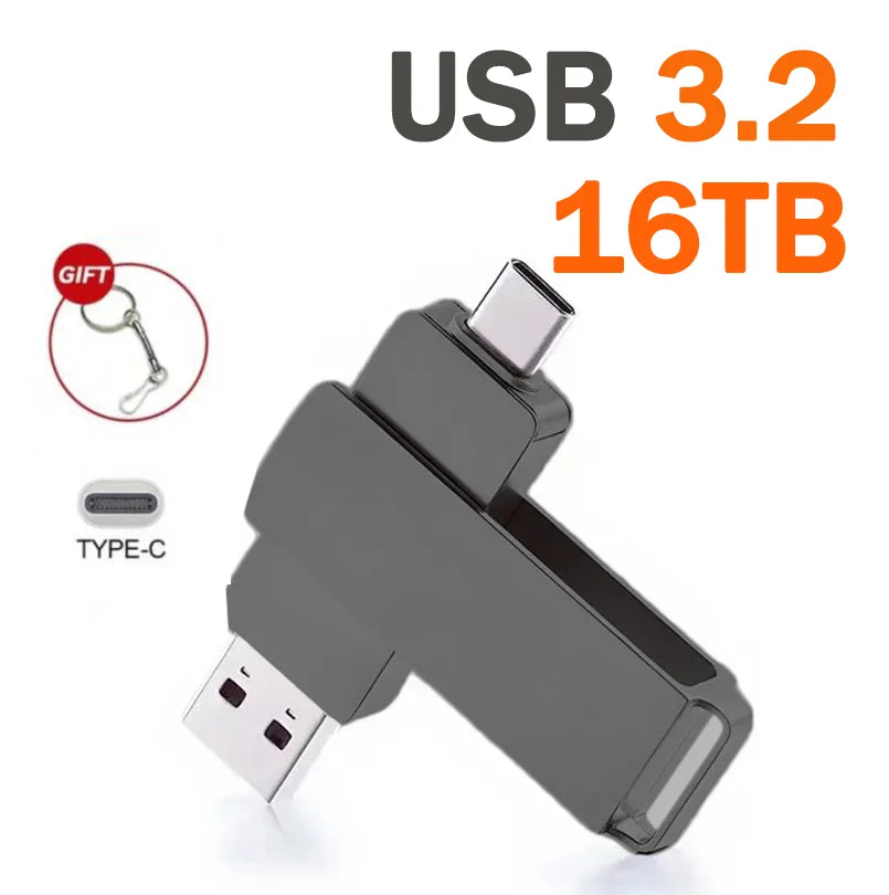 16TB Flash Drive USB 3.2 High Speed USB Transfer Type-c 2-In-1 8TB 16TB OTG Pendrive Waterproof Flash Disk For Computer