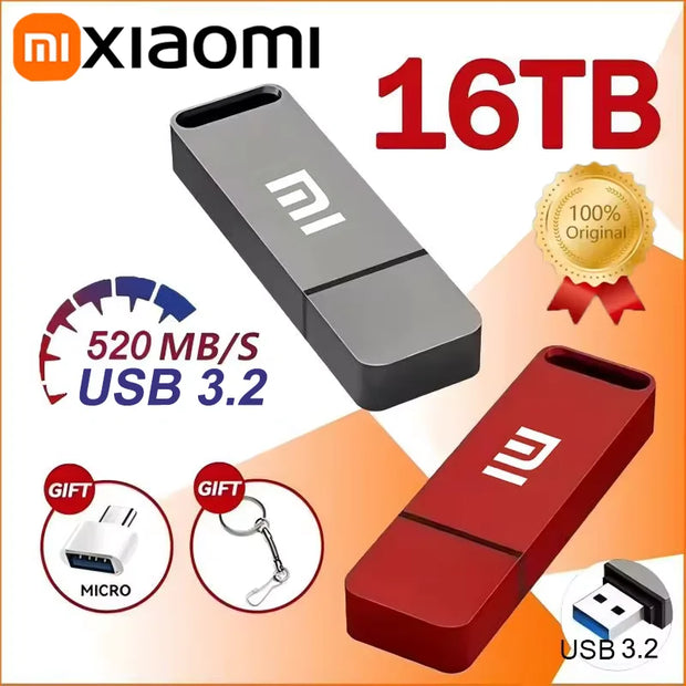 Xiaomi Original Pen Drive 16TB USB 3.2 Flash Drive High-Speed Pen Drive Type-C Metal USB Memory For Computer Storage Devices