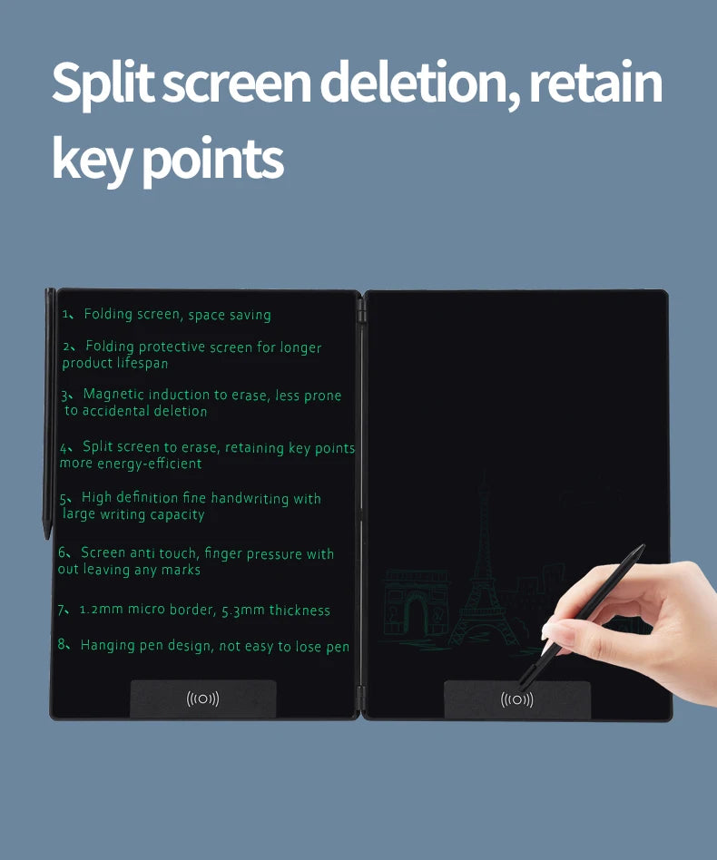 14.3-inch Folding Screen  LCD Superfine Handwriting Writing Board Meeting Magnetic to Eras Drawings Tablet Split screen