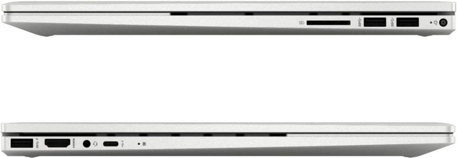 Renewed silver laptop showing slim side ports and vented profile