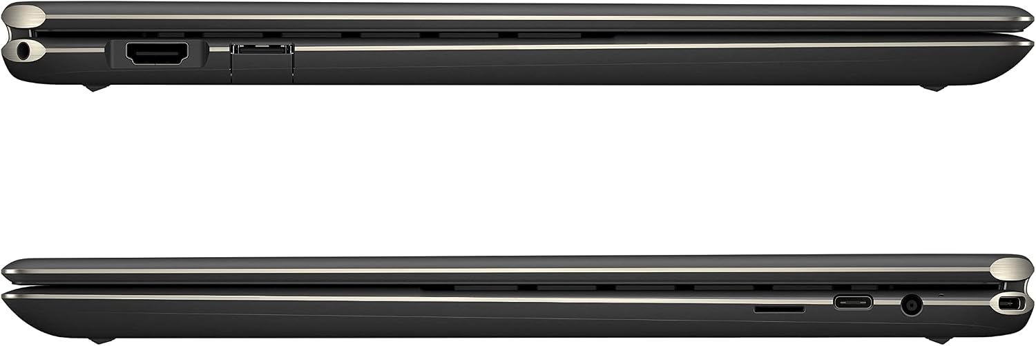 Renewed black 2-in-1 laptop side profile showing ports and slim chassis