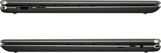 Renewed black 2-in-1 laptop side profile showing ports and slim chassis