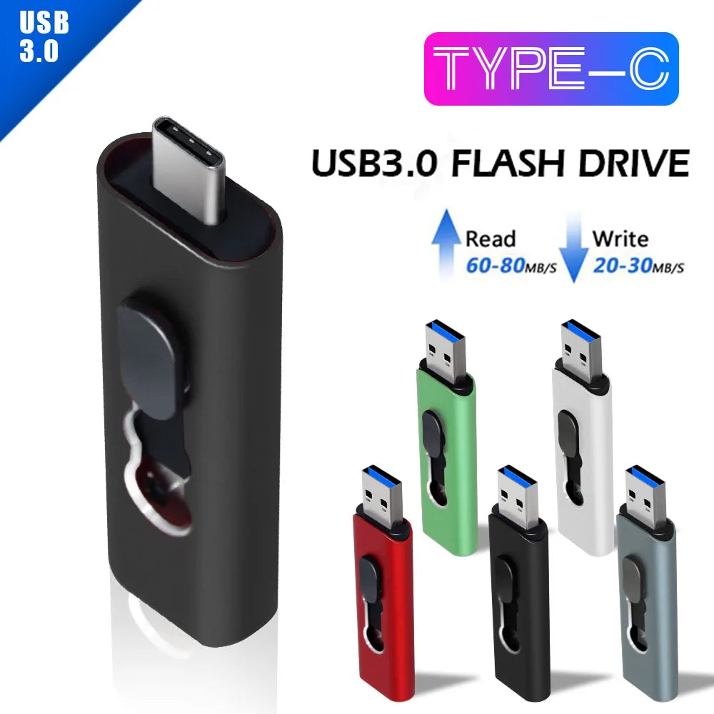 UBS 3.0 OTG USB Flash Drive 64GB Pen Drive 3 in 1 Type C & Micro USB Stick 3.0 Flash Drive 64GB 128GB Pendrive 256GB 32GB