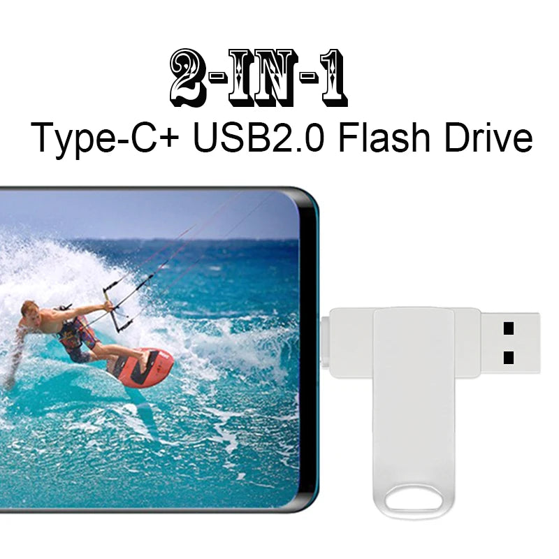 2 in 1 Usb 2.0 OTG USB-C Flash Pen Drive Metal Memory Stick flash Disk 64GB 128GB 256G USB2.0 Dual Type-C Pendrive