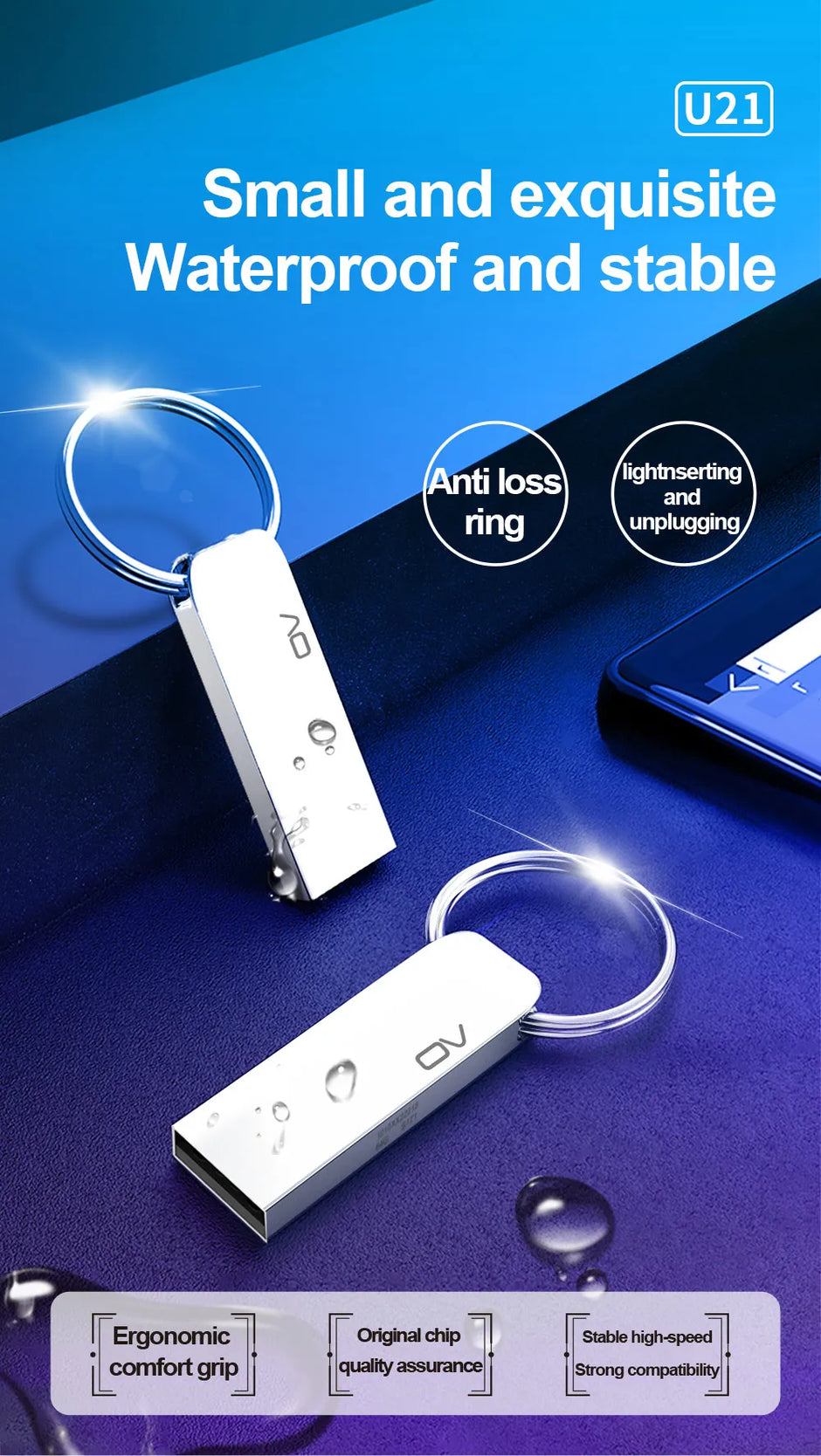 OV Original Portable Metal USB2.0 Flash Memory Drive 8GB 16GB 32GB 64GB Pendrive USB Stick Mini U Disk On Keys Ring UDP Package