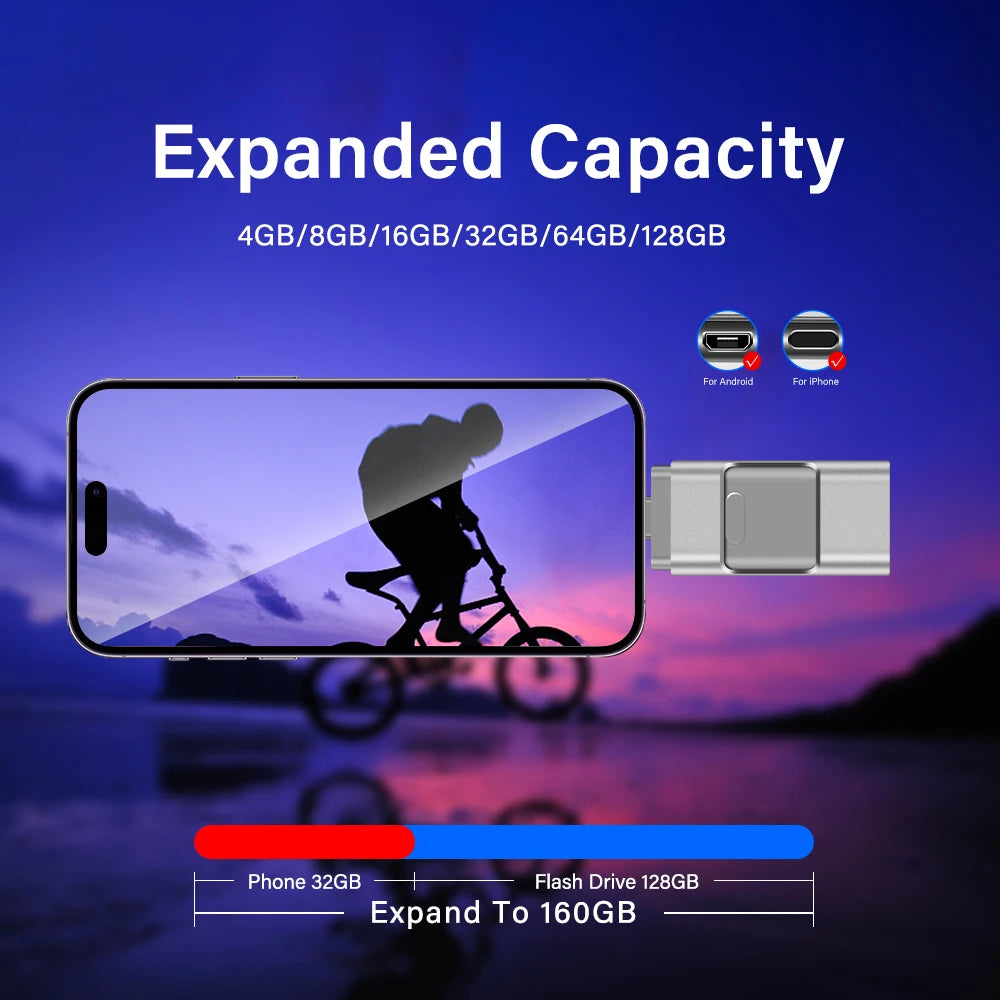 for iPhone USB Flash Drive 2TB 1TB USB 3.0 Pendrive 3in1 Mirco USB 3.0 512G 256GB 128/64/32gb Memory Stick USB Key MFi Pen drive