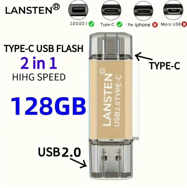 USB C Flash Drive  128GB 2-in-1 OTG USB 3.0 Thumb Drive Type-C 128GB Memory Stick - High-Speed Jump Drive Photo Stick