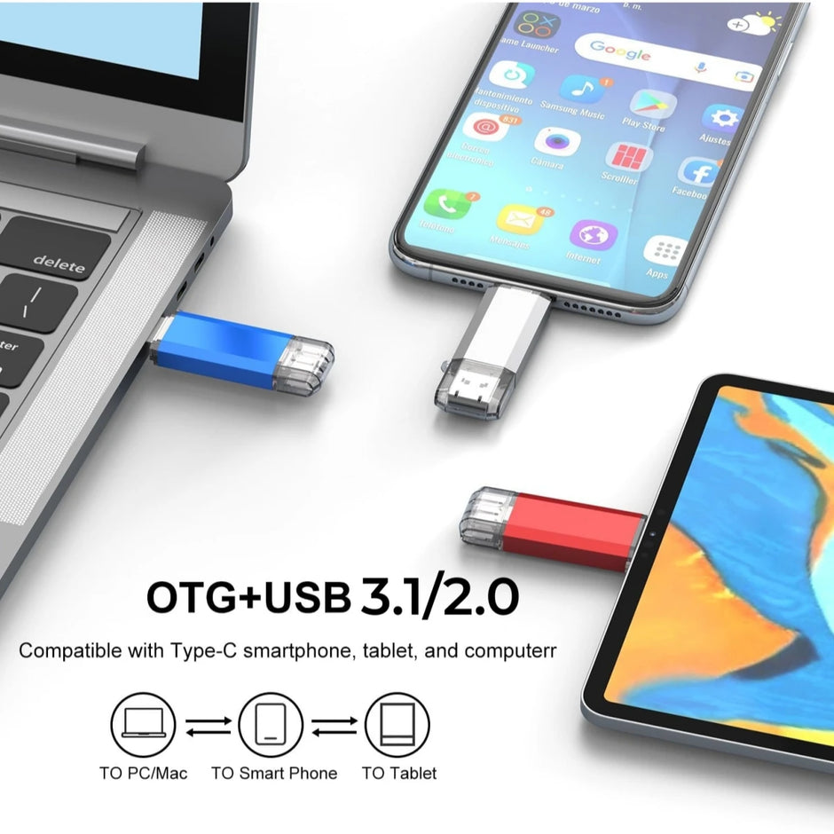 USB C Flash Drive  128GB 2-in-1 OTG USB 3.0 Thumb Drive Type-C 128GB Memory Stick - High-Speed Jump Drive Photo Stick
