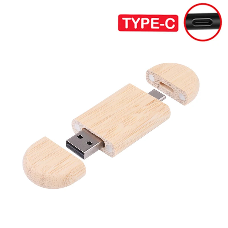TYPE-C 2 in 1 Wooden USB Flash Drive 128GB Free Custom Logo Memory Stick 64GB 100% Real Capacity Pen Drive 32GB Wedding Gift