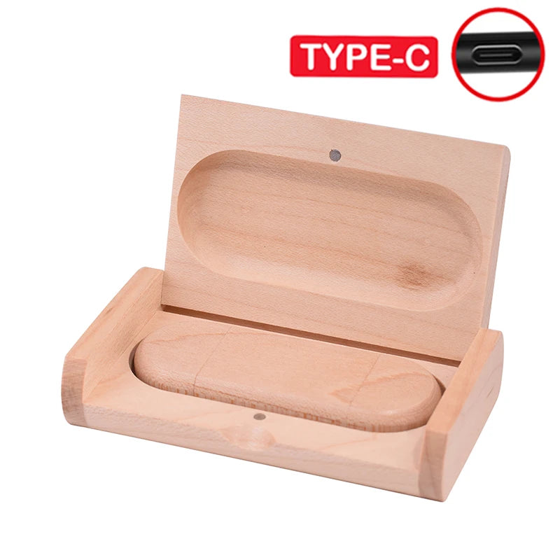 TYPE-C 2 in 1 Wooden USB Flash Drive 128GB Free Custom Logo Memory Stick 64GB 100% Real Capacity Pen Drive 32GB Wedding Gift