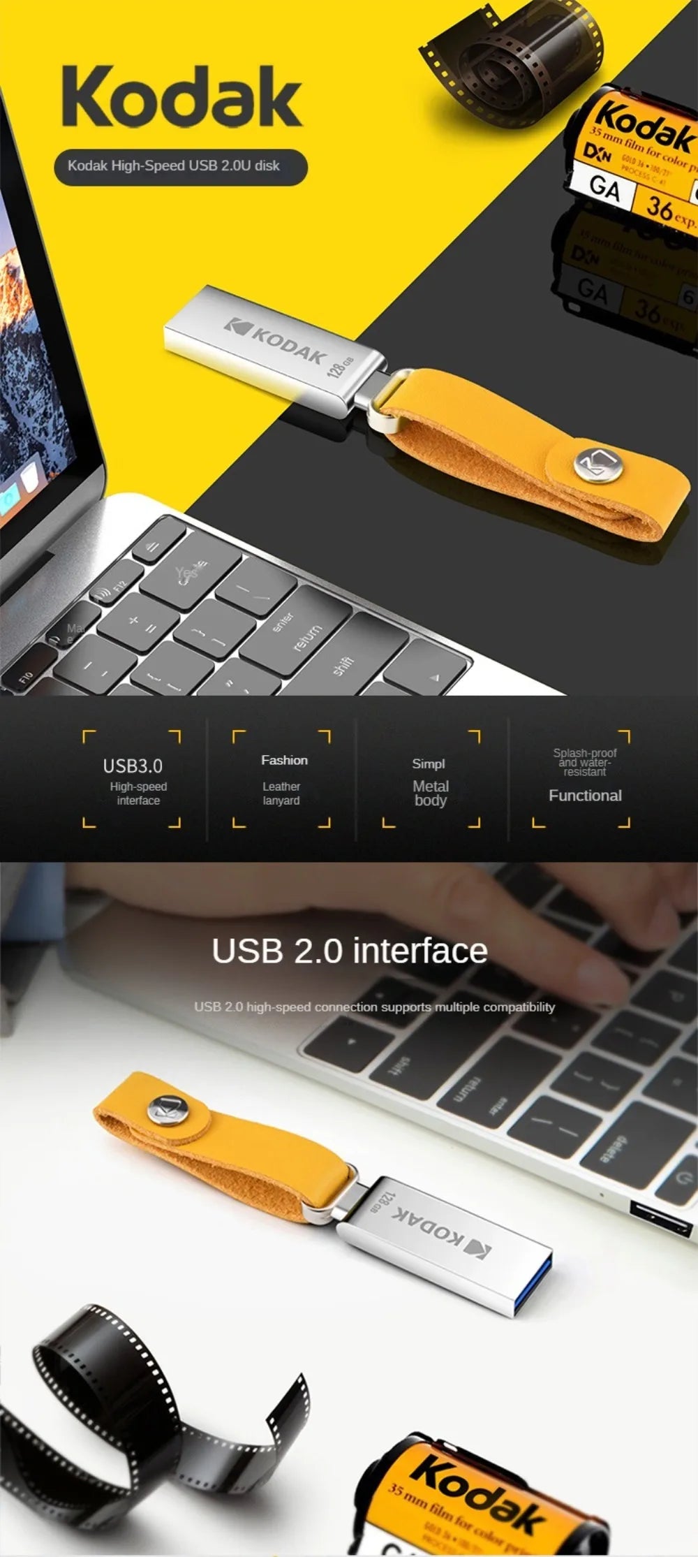 Kodak KODAK K122 USB2.0 mini full metal USB flash drive high speed car 32G-128G computer office USB flash drive