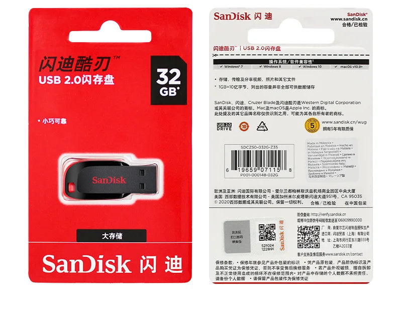 100% Original SanDisk CZ50 USB Flash Drive 16GB 32GB 64GB USB 2.0 Pendrive Memory Stick Mini U Disk Pen Drive for Desktop Laptop
