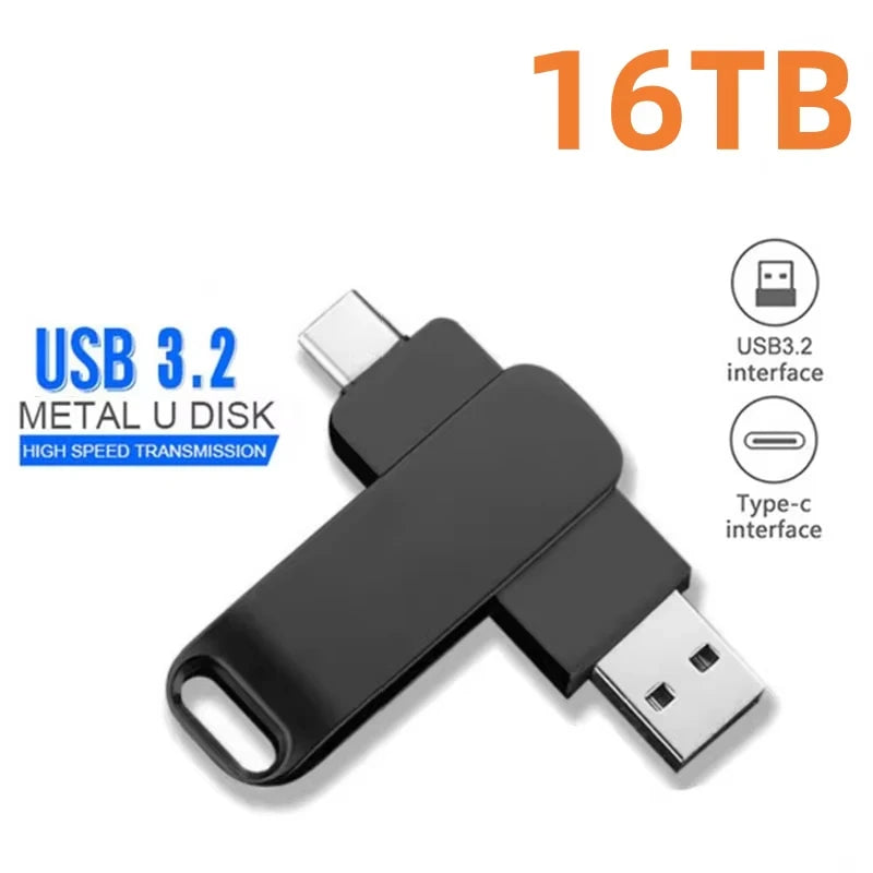 New 16TB USB Flash Drive USB 3.2 Memories Type-c 2-In-1 8TB 16TB OTG Pendrive 128GB 2TB High Speed Flash Disk For Computer