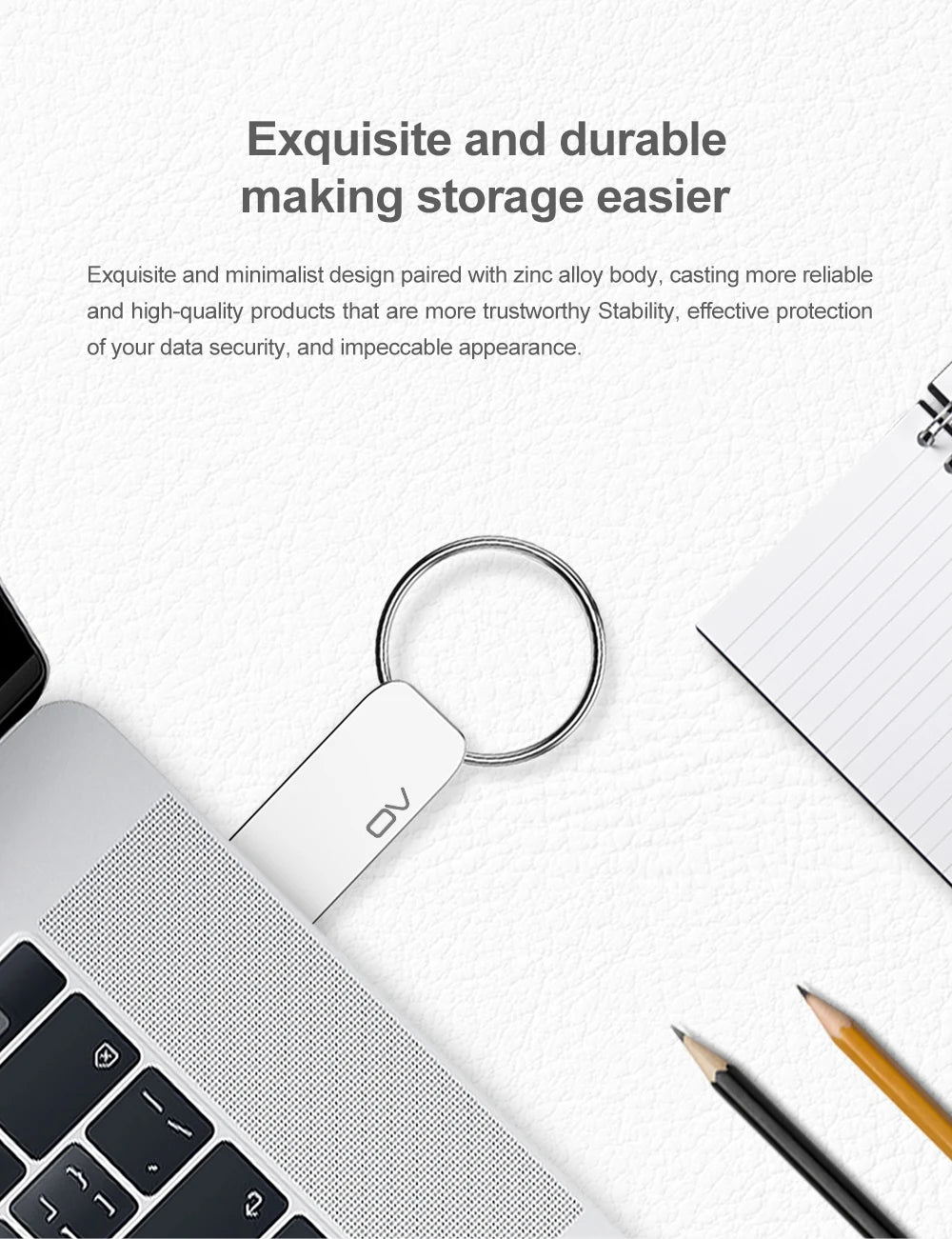 OV Original Portable Metal USB2.0 Flash Memory Drive 8GB 16GB 32GB 64GB Pendrive USB Stick Mini U Disk On Keys Ring UDP Package
