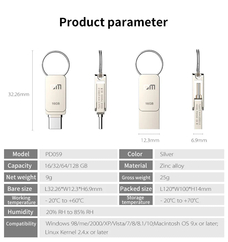 DM PD059 32GB 64G USB-C Type-C OTG USB 3.0 Flash Drive Pen Drive Smart Phone Memory MINI Usb Stick