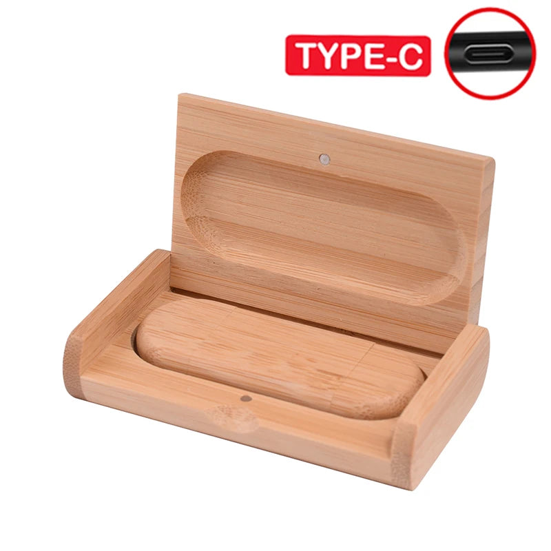 TYPE-C 2 in 1 Wooden USB Flash Drive 128GB Free Custom Logo Memory Stick 64GB 100% Real Capacity Pen Drive 32GB Wedding Gift
