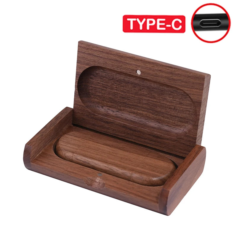 TYPE-C 2 in 1 Wooden USB Flash Drive 128GB Free Custom Logo Memory Stick 64GB 100% Real Capacity Pen Drive 32GB Wedding Gift