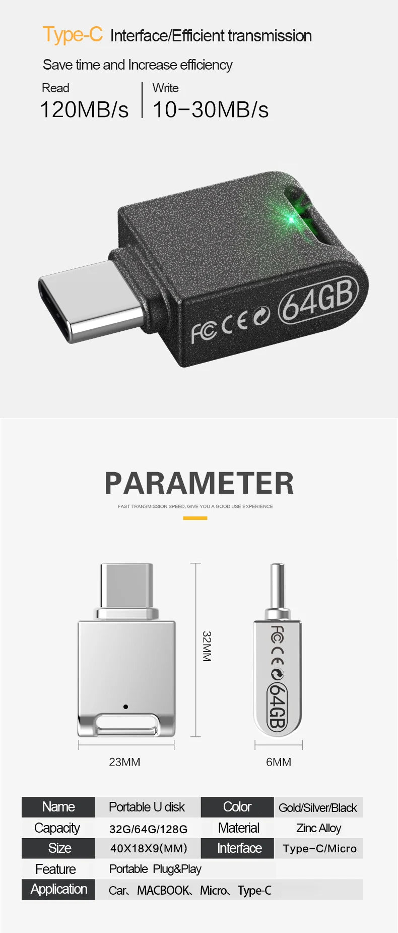 UTHAI C12 Type-C OTG USB3.0 Flash Drive USB-C Pen Drive Smart Phone Memory MINI Usb Stick 64G