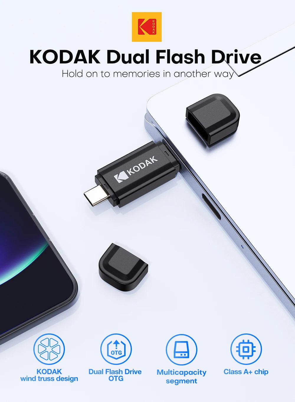 Kodak 2 IN 1 Type C USB Flash Drive OTG  USB 3.2 Pen Drive 128GB 64GB 32GB Pendrive Flash Drive