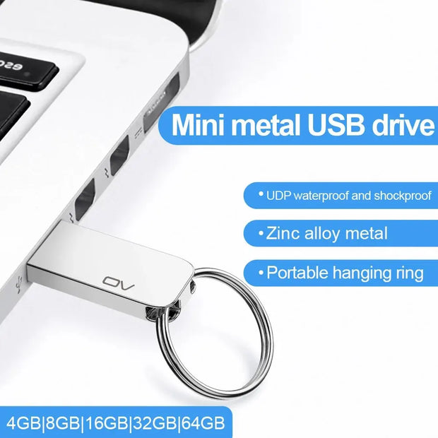 OV Original Portable Metal USB2.0 Flash Memory Drive 8GB 16GB 32GB 64GB Pendrive USB Stick Mini U Disk On Keys Ring UDP Package