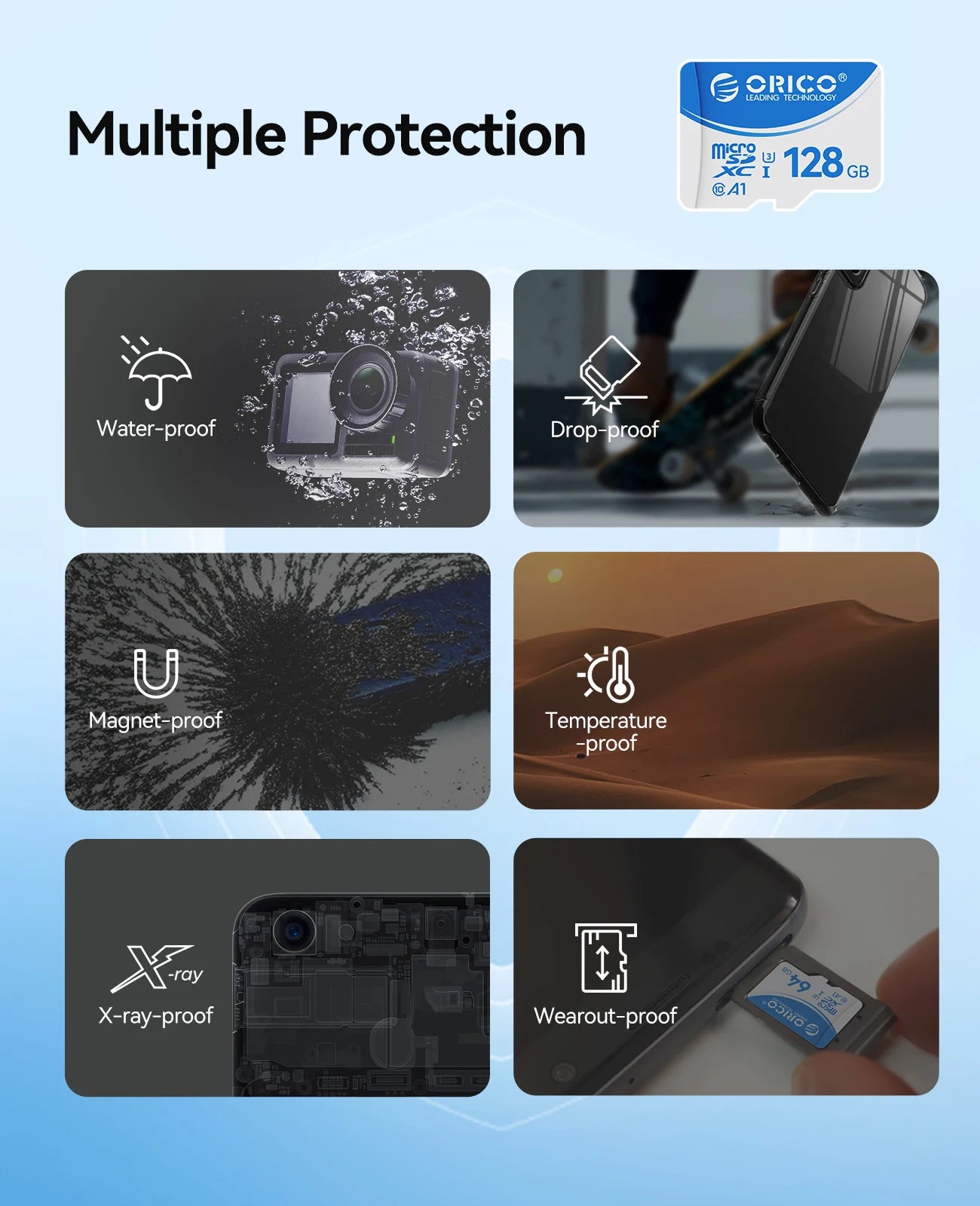 ORICO Original Memory Cards 16GB 32GB 64GB 128GB TF Memory Card A1 U3 Class10 V10 For Camera/Drone/Dash Cam High Speed SD Card