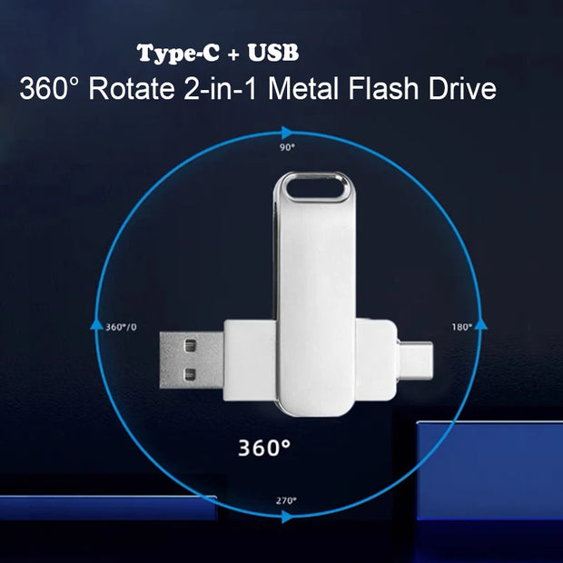 2 in 1 Usb 2.0 OTG USB-C Flash Pen Drive Metal Memory Stick flash Disk 64GB 128GB 256G USB2.0 Dual Type-C Pendrive