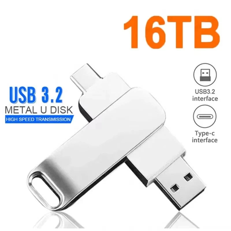 New 16TB USB Flash Drive USB 3.2 Memories Type-c 2-In-1 8TB 16TB OTG Pendrive 128GB 2TB High Speed Flash Disk For Computer