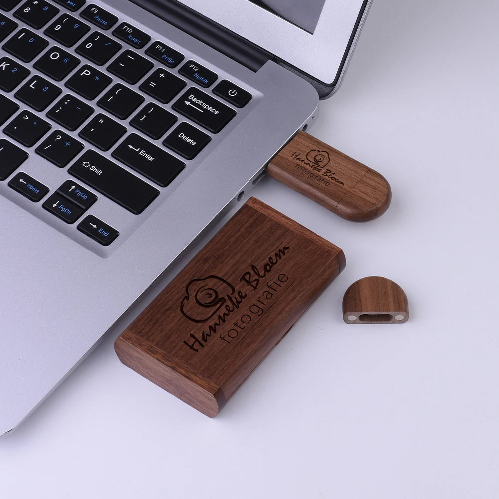 TYPE-C 2 in 1 Wooden USB Flash Drive 128GB Free Custom Logo Memory Stick 64GB 100% Real Capacity Pen Drive 32GB Wedding Gift