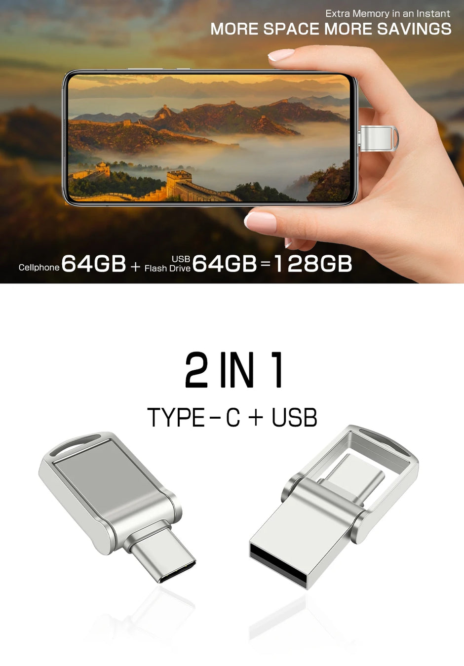 Original High Speed Type C USB Flash Drive 128GB Pendrive 64GB Mini U Disk Metal Memory Stick USB 3.0 Pen Drive