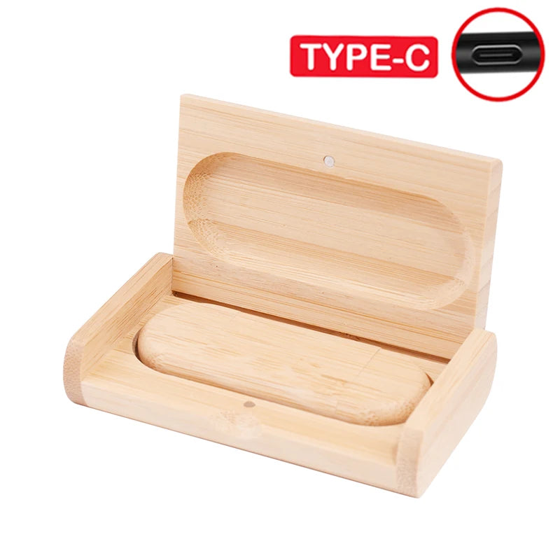 TYPE-C 2 in 1 Wooden USB Flash Drive 128GB Free Custom Logo Memory Stick 64GB 100% Real Capacity Pen Drive 32GB Wedding Gift