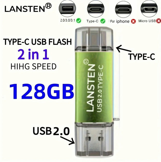 USB C Flash Drive  128GB 2-in-1 OTG USB 3.0 Thumb Drive Type-C 128GB Memory Stick - High-Speed Jump Drive Photo Stick