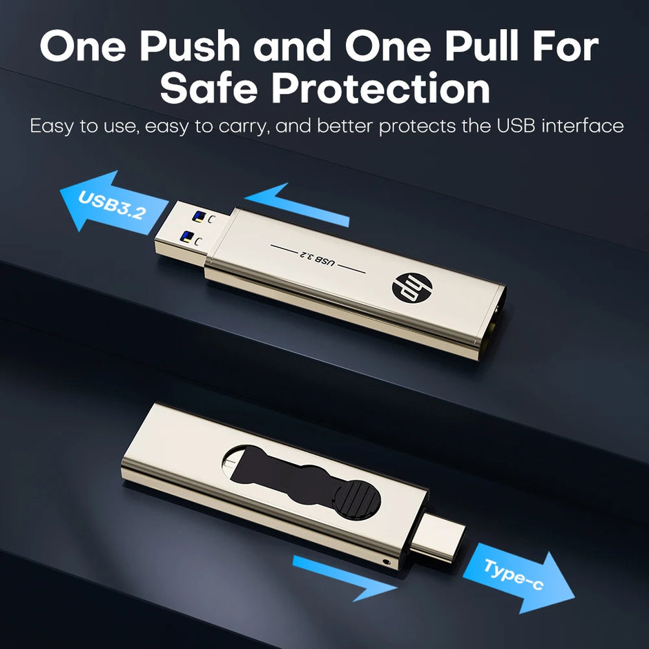 HP Original USB3.2 Type C Two in One Flash Drive 64GB 128GB 256GB for Computer Mobile Phone Dual Use USB Flash Drive