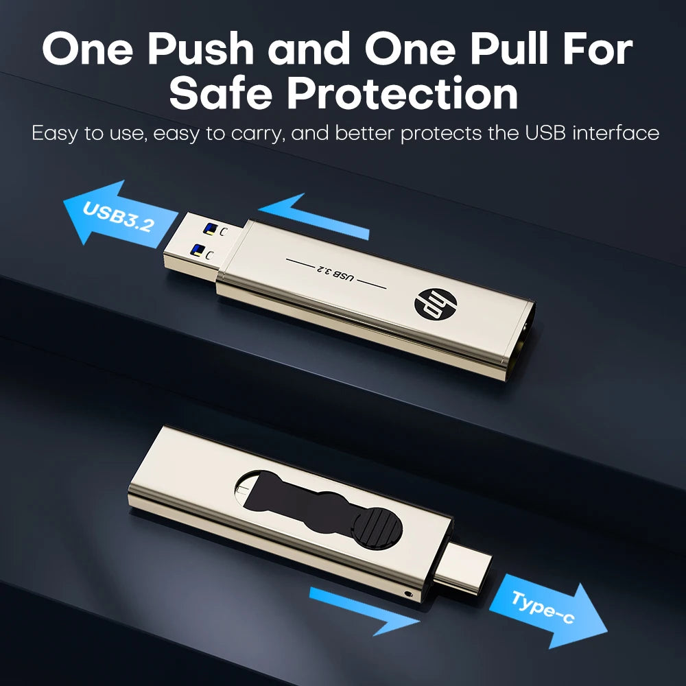 HP Original USB3.2 Type C Two in One Flash Drive 64GB 128GB 256GB for Computer Mobile Phone Dual Use USB Flash Drive