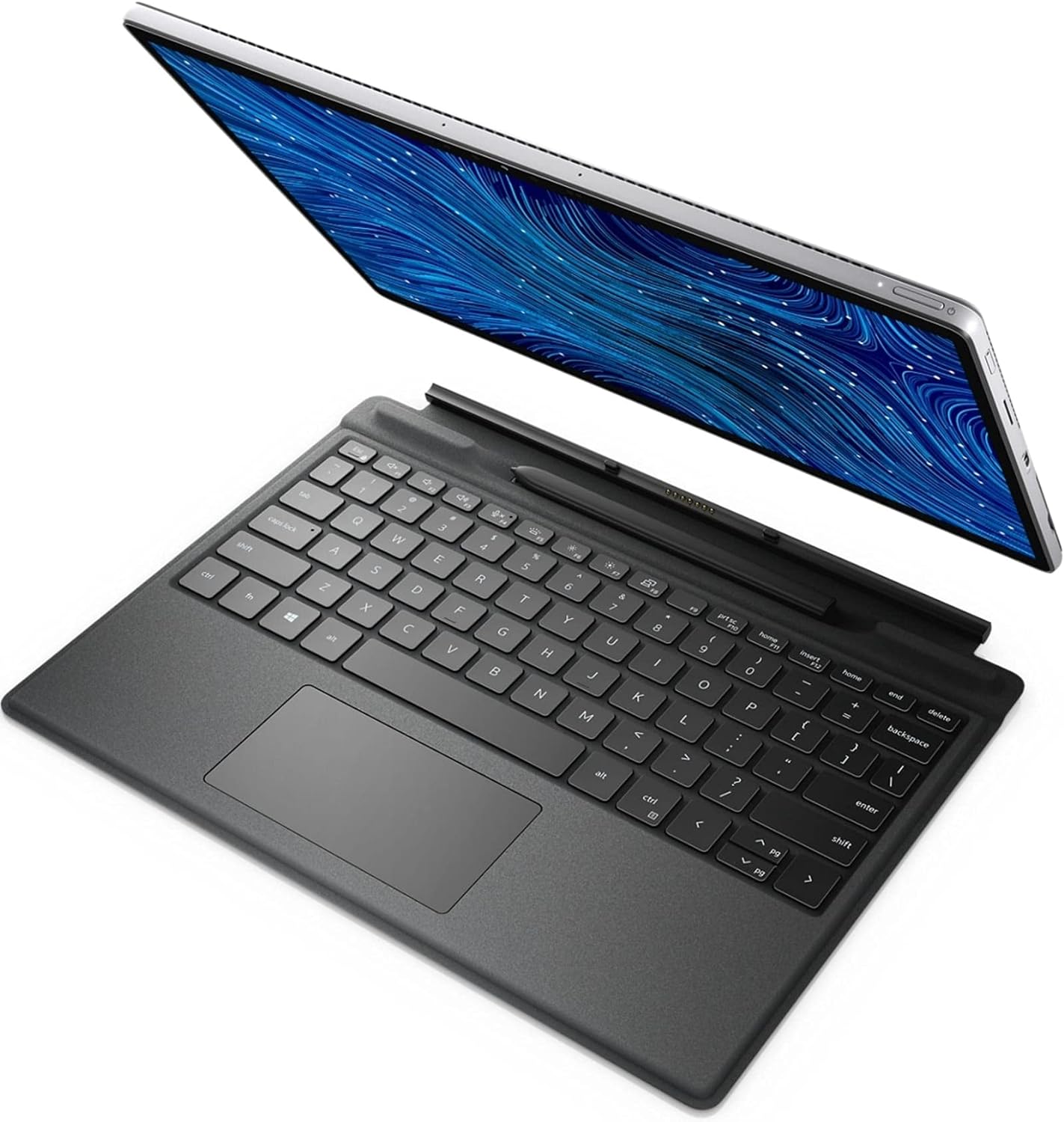 Latitude 7320 keyboard deck with black keys and large touchpad, carbon-fiber base