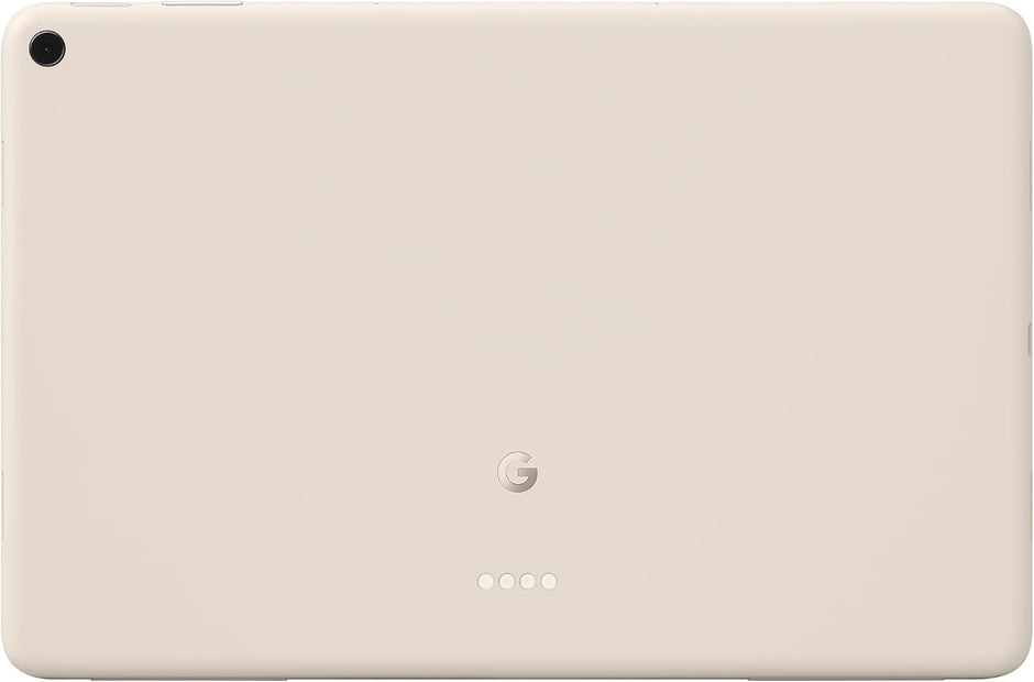 Porcelain Android tablet back view with Google logo and side ports visible