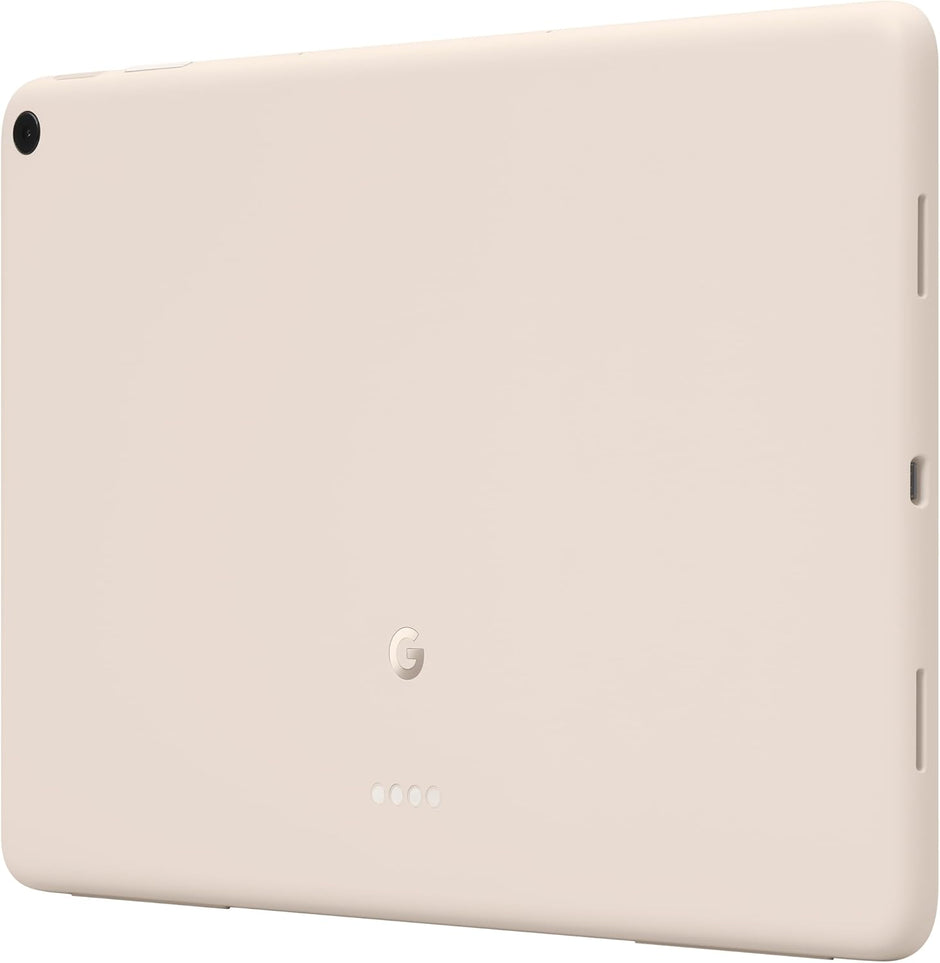 Porcelain Android tablet back with camera lens and side buttons visible