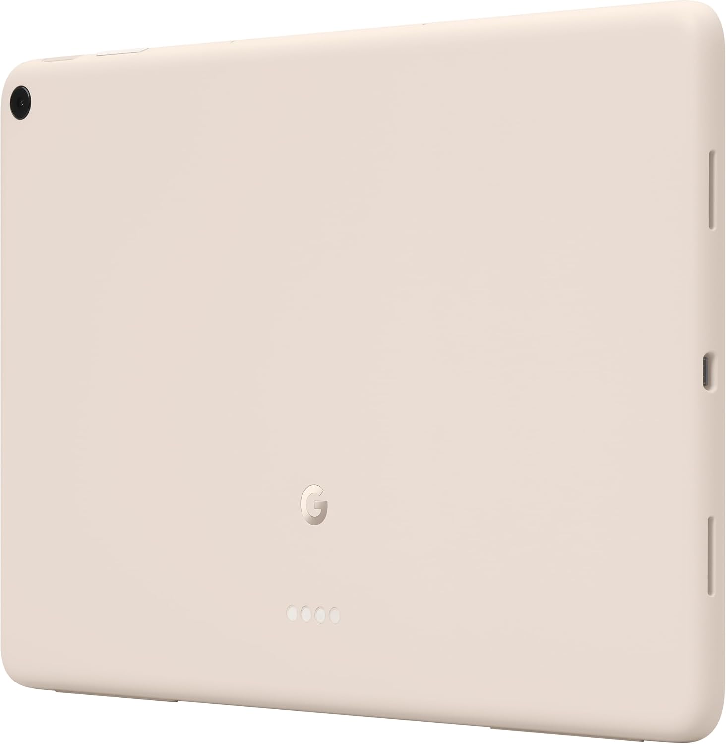 Porcelain Android tablet back with camera lens and side buttons visible