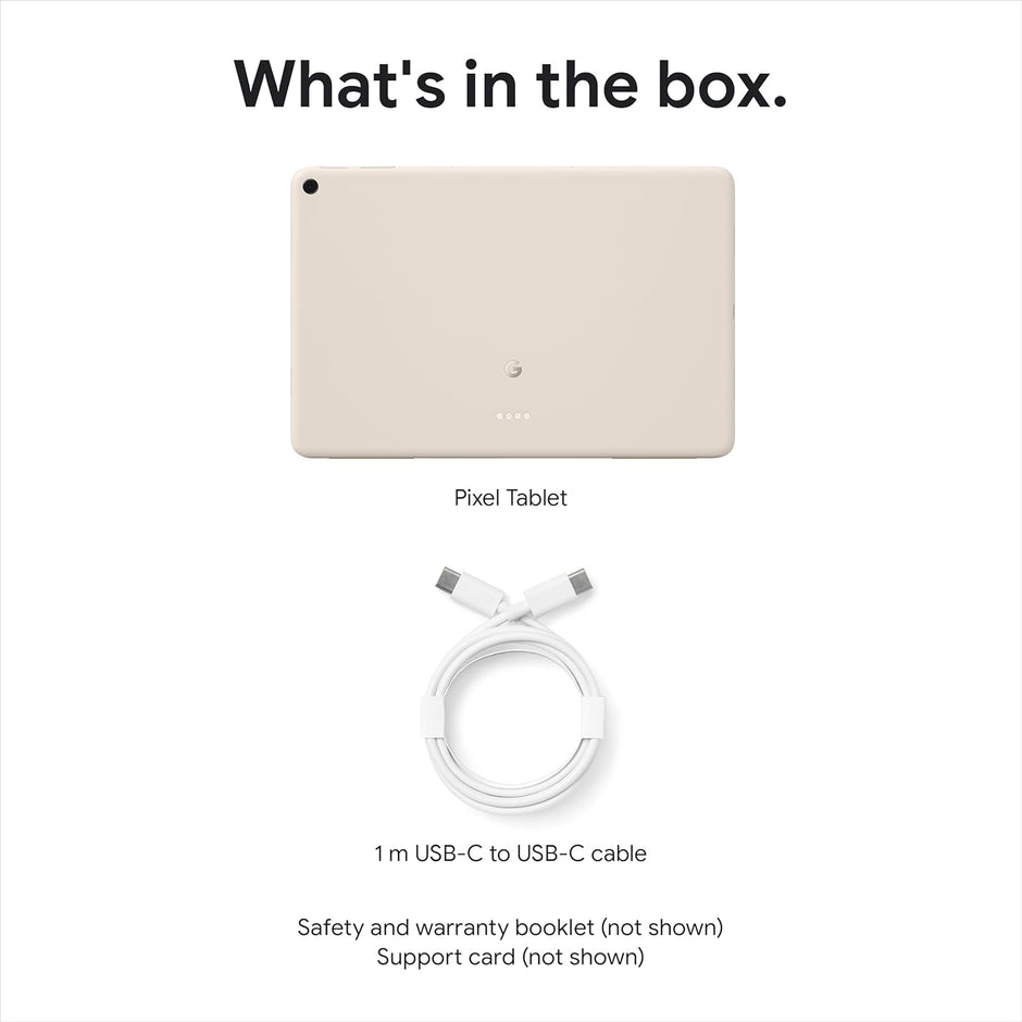 Porcelain Android tablet with included USB-C cable shown in box