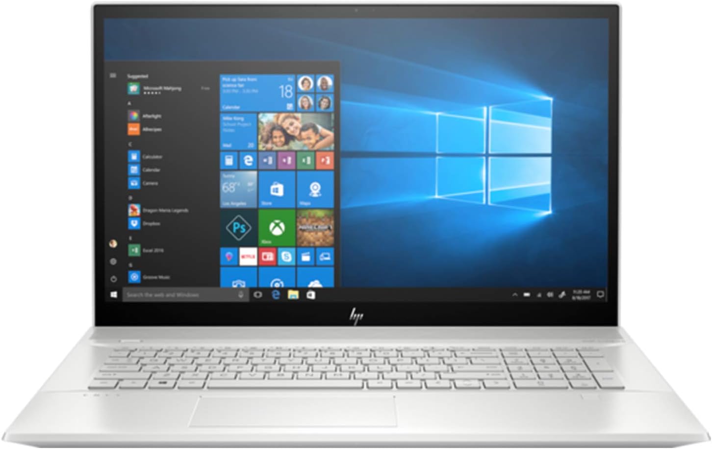 Renewed silver HP Envy 17.3-inch touchscreen laptop with keyboard, front view
