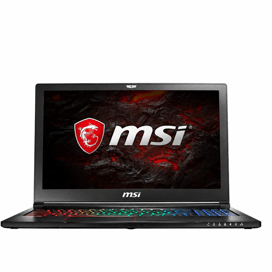 MSI gaming laptop with open dark display and glowing RGB keyboard